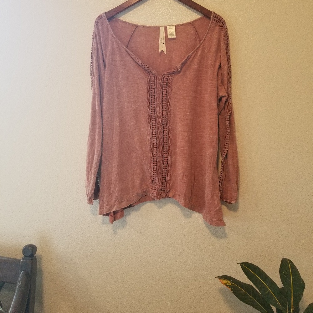 Ivory love crochet lace top long sleeve